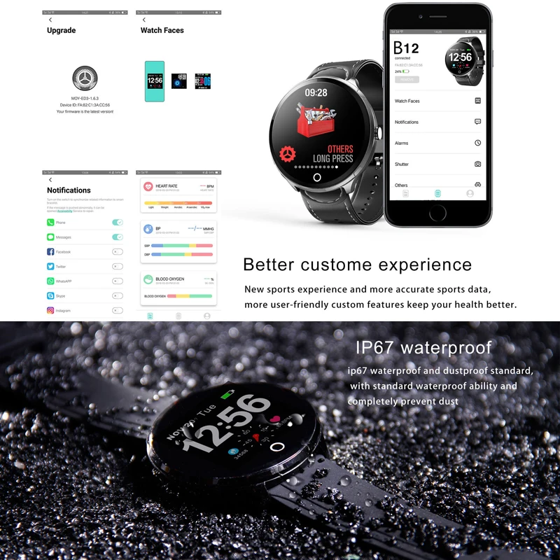 1.3 Inch Full Touch Tempered Glass Screen Smart Watch SN02 Waterproof Heart Rate Monitoring Blood Pressure For Men Women
