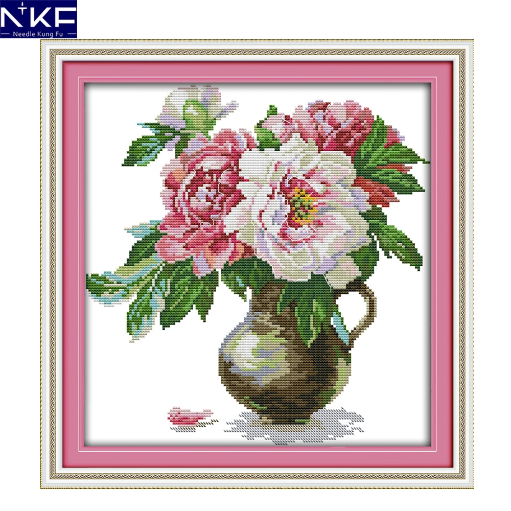 Buy NKF The Peony Vase Cross Stitching Needlework DIY