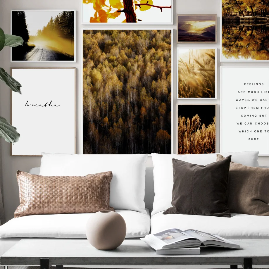 

Autumn Scenery Golden Leaves Forest Lake Wall Art Canvas Painting Nordic Posters And Prints Wall Pictures For Living Room Decor