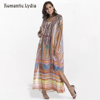 

Women Summer Boho Beach Kaftan Dress Bohemian Floral Print Loose Split Vintage Ethnic Robe Femme Long Maxi Dresses Plus Size