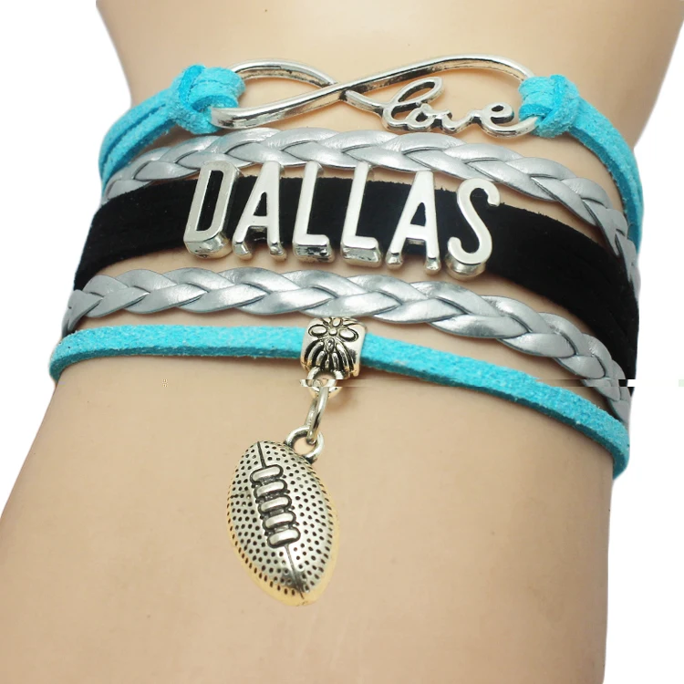 Infinity Love Dallas Baseball Team Bracelets Leather Suede Rope Charm