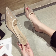 Sapatos femininos chinelos usar nova primavera 2019 apontou sapatos de salto de cristal transparente muller