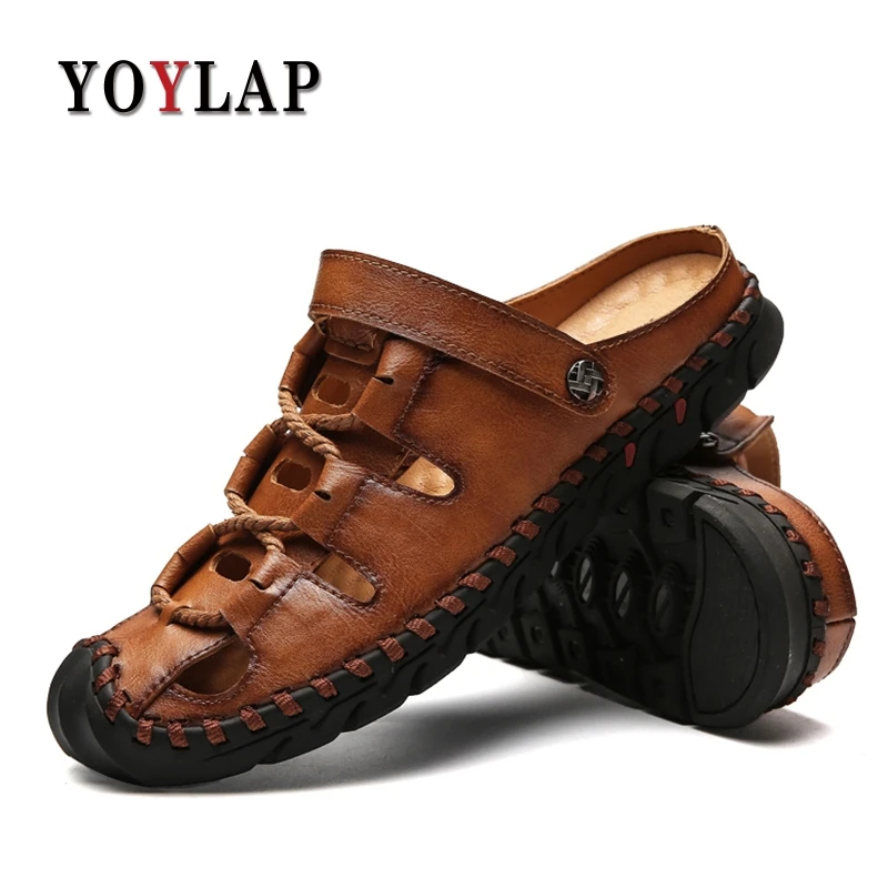 

Yoylap Mens Sandals Genuine Leather Summer Slipper 2018 New Beach Men Casual Shoes Outdoor Sandals Walking Sandals for Man