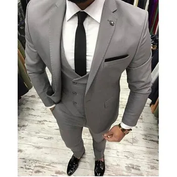 Tanie Nowy Szary Mężczyźni Garnitur Slim Fit Trzy Kawałki ślub Smokingi Garnitury Męskie Custom Made Piłka Odbija Się Garnitury ślubne (kurtka + Spodnie + Kamizelka)
