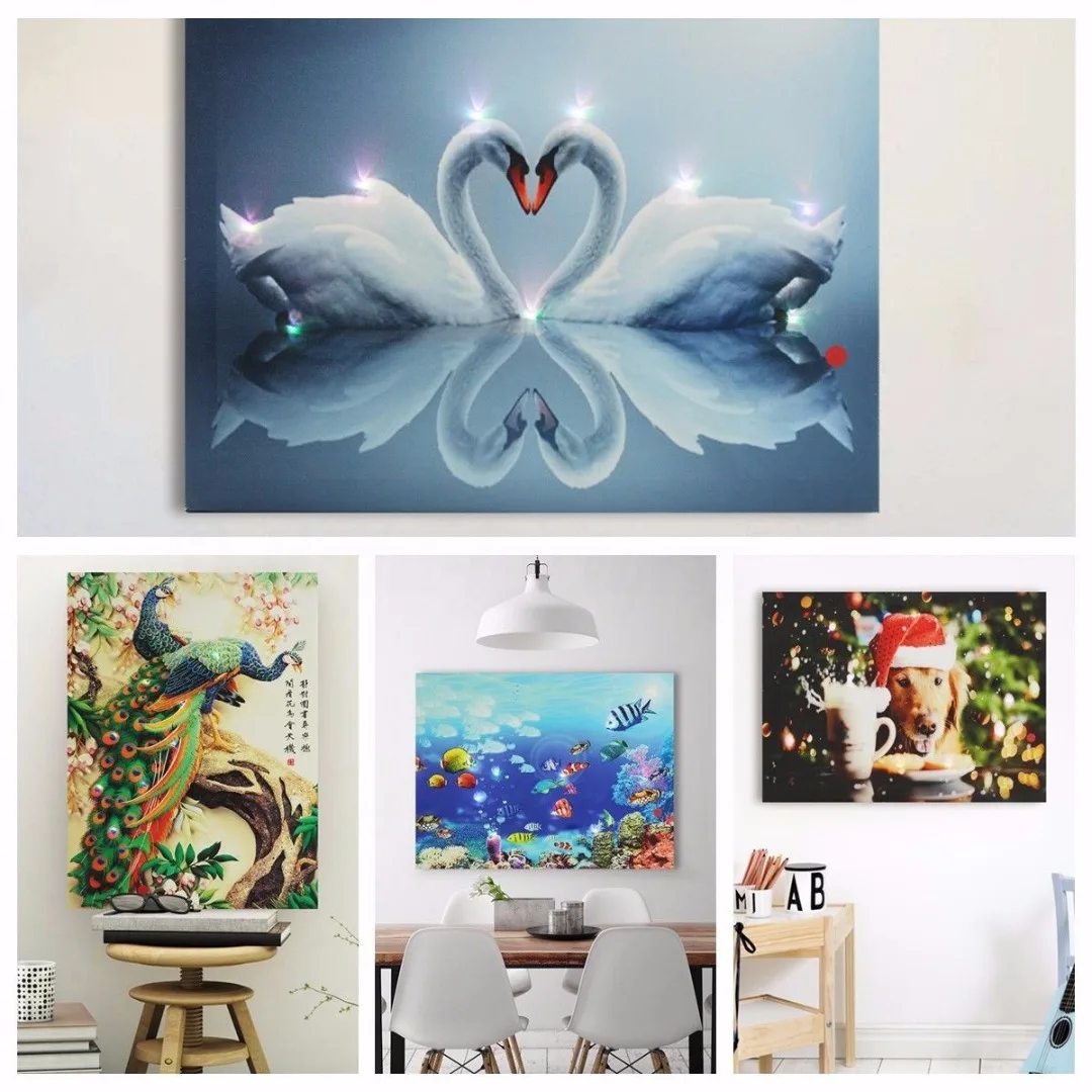LED Light Up Love Swan Canvas Print Picture Wall Hanging Christmas Decor 30x40cmCanvas Wall Art Pictures Home Decor Living Room