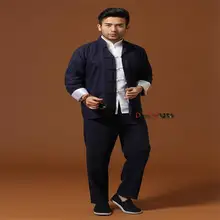 Новая мода синий китайский мужской костюм Кунг Фу хлопок белье Тай Чи винтажная одежда на пуговицах M L XL XXL XXXL