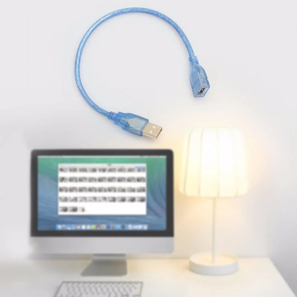 30 см высокоскоростной USB 2 0 Удлинительный кабель прозрачный синий мужской к