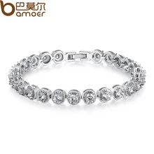 BAMOER Gold Color Princess Cut Chain Link Bracelet with AAA Cubic Zircon for Women Party Jewelry