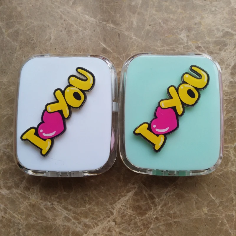 

LIUSVENTINA DIY Acrylic Cute Letter I Love You Contact Lens Case with Mirror Box Container for Color Lenses Wholesale 100pcs/lot
