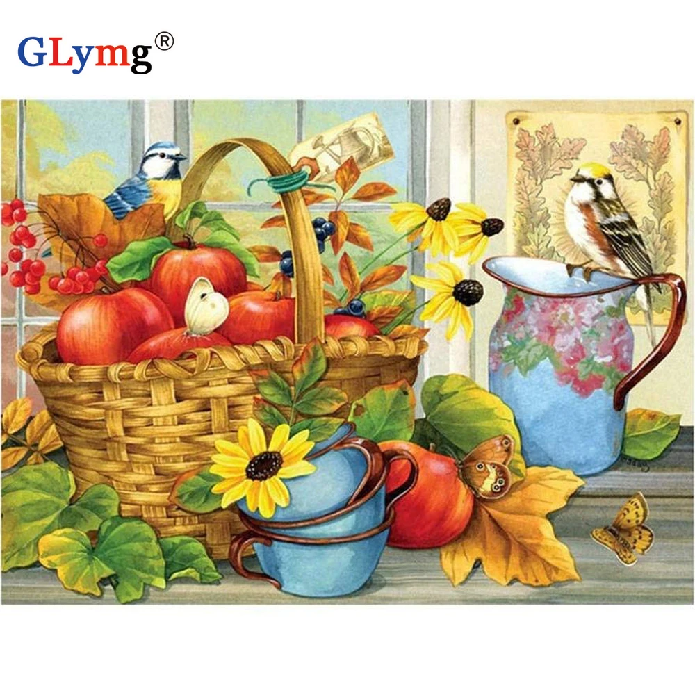 5d Diy Diamond Painting Full Drill Square Fruit Basket Cup Diamond Embroidery Mosaic Kit Picture Rhinestones Home Wall Sticker
