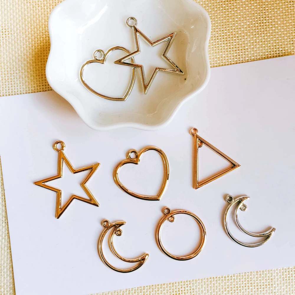 

KC Gold Color Plated Round Star Triangle Eardrop Earrings Accessories Pendant Jewelry Component Diy Handmade Material 6pcs