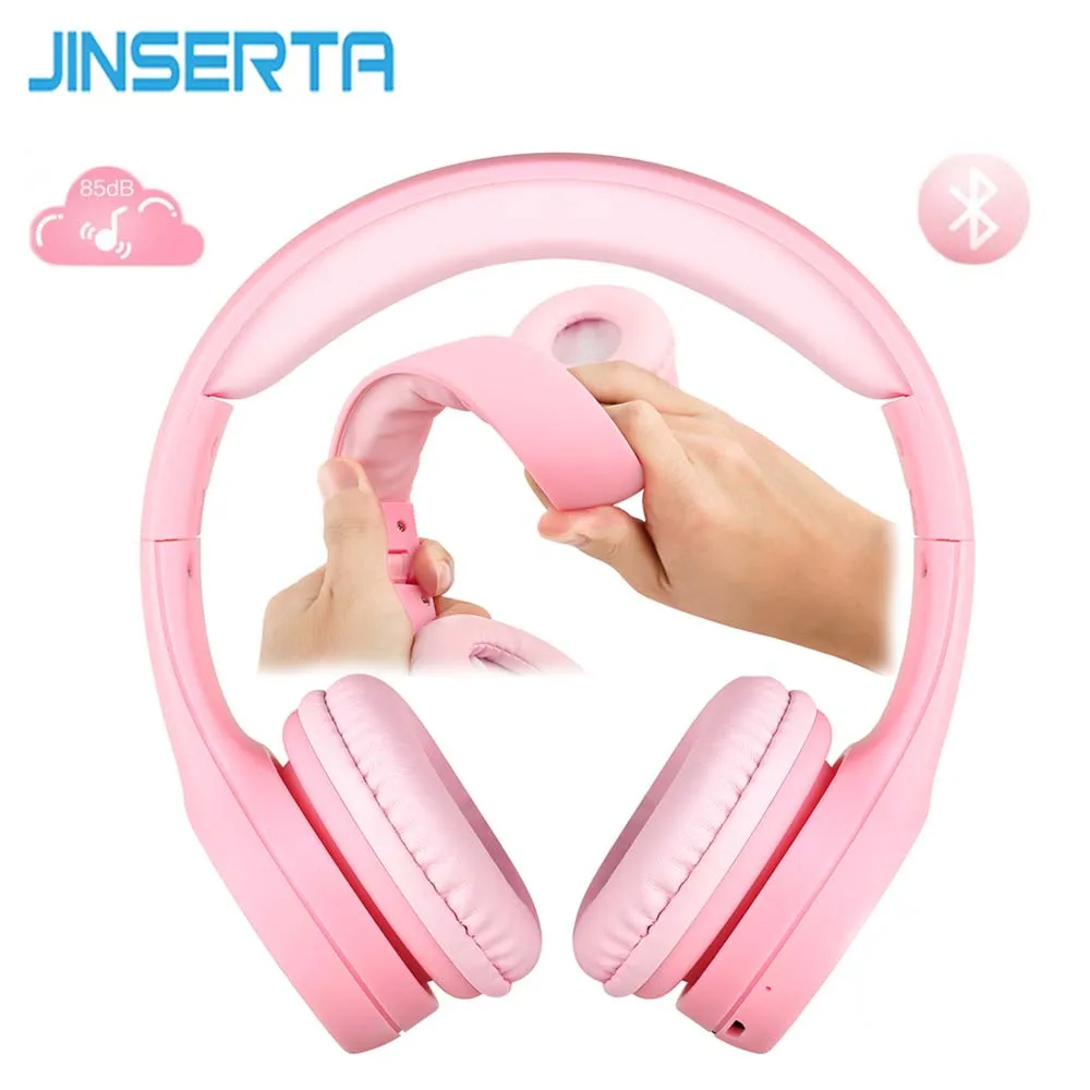

JINSERTA Portable Bluetooth Kids Headphone Safely Children Over-Ear Headset with MIC Adjustable Headband Christmas Birthday Gift