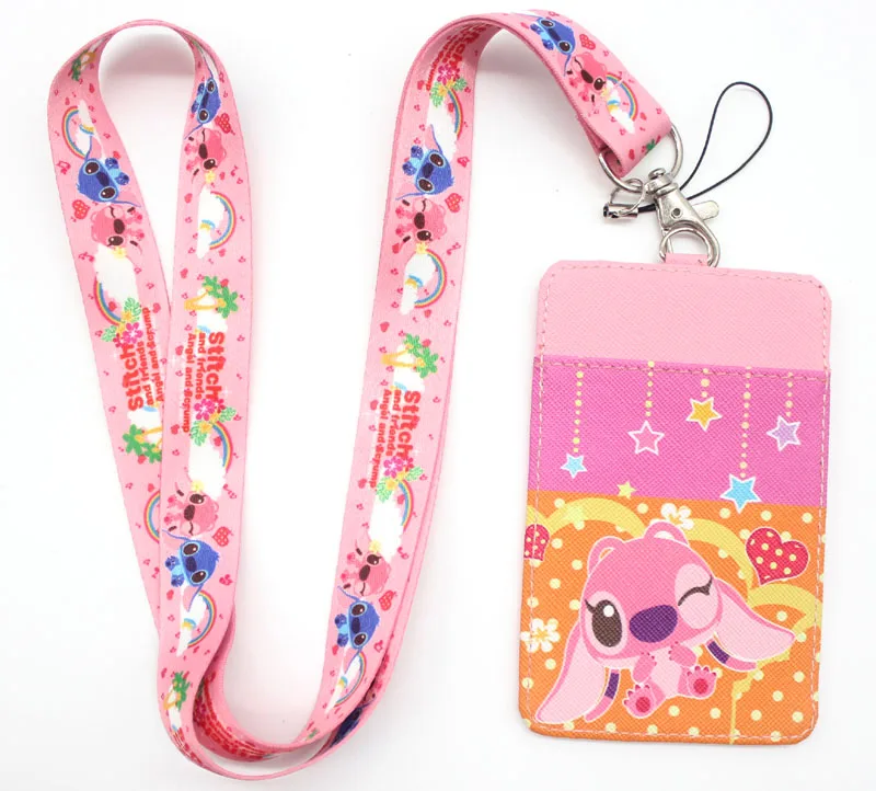 

High Quality one cartoon Lilo Stitch Lanyard ID Badge Holder Key Neck Strap Card Bus ID Holders key chain gift #52904