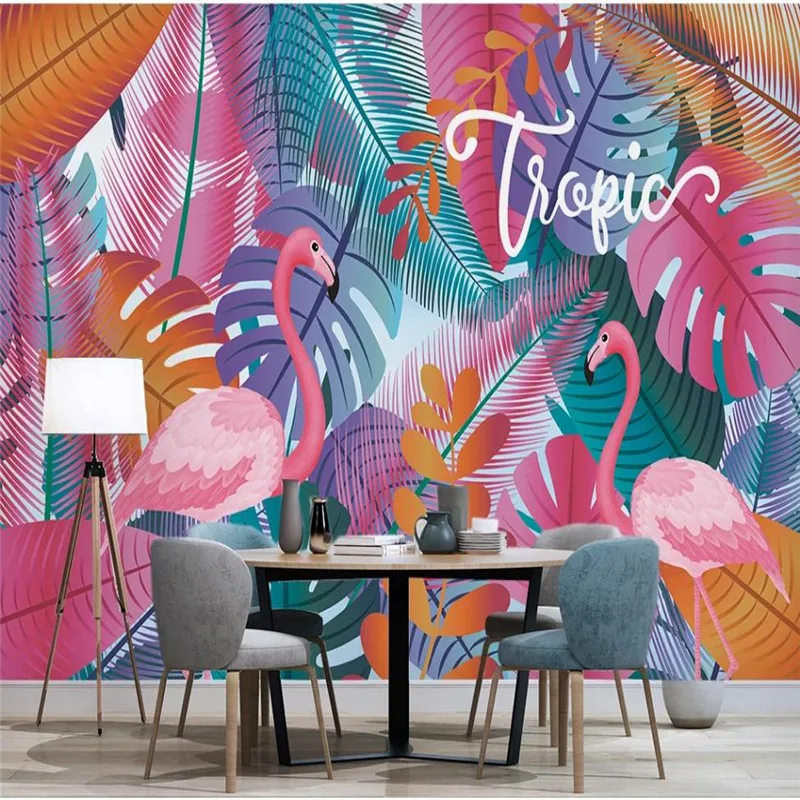 Custom wallpaper Nordic flamingo tropical plant background wall decoration waterproof material Custom wallpaper Nordic flamingo tropical plant background wall decoration waterproof material