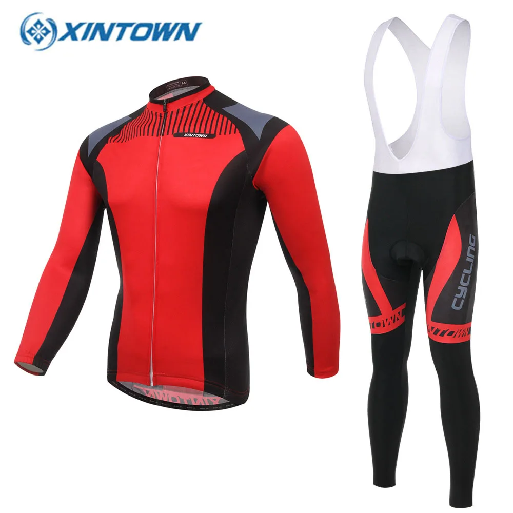 XINTOWN طويلة الأكمام مريلة مجموعة الدراجات جيرسي 2018 الموالية فريق الربيع Combinaison Cycliste أوم مايوه Velo الأحمر الملابس الرياضية