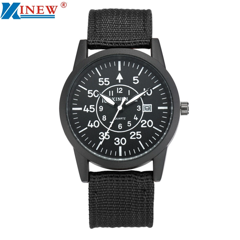 

Relogio Masculino 2018 XINEW Mens Stainless Steel Military Sport Date Analog Quartz army Style Leather Wristwatch Watch Men