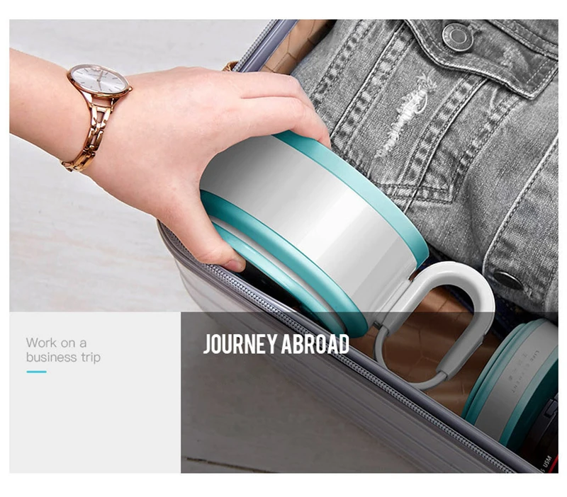 Kbxstart Электрический мини-чайник для путешествий, Силиконовый складной автоматический выключатель питания, портативный бойлер для воды с чашкой, 110 В, 220 В