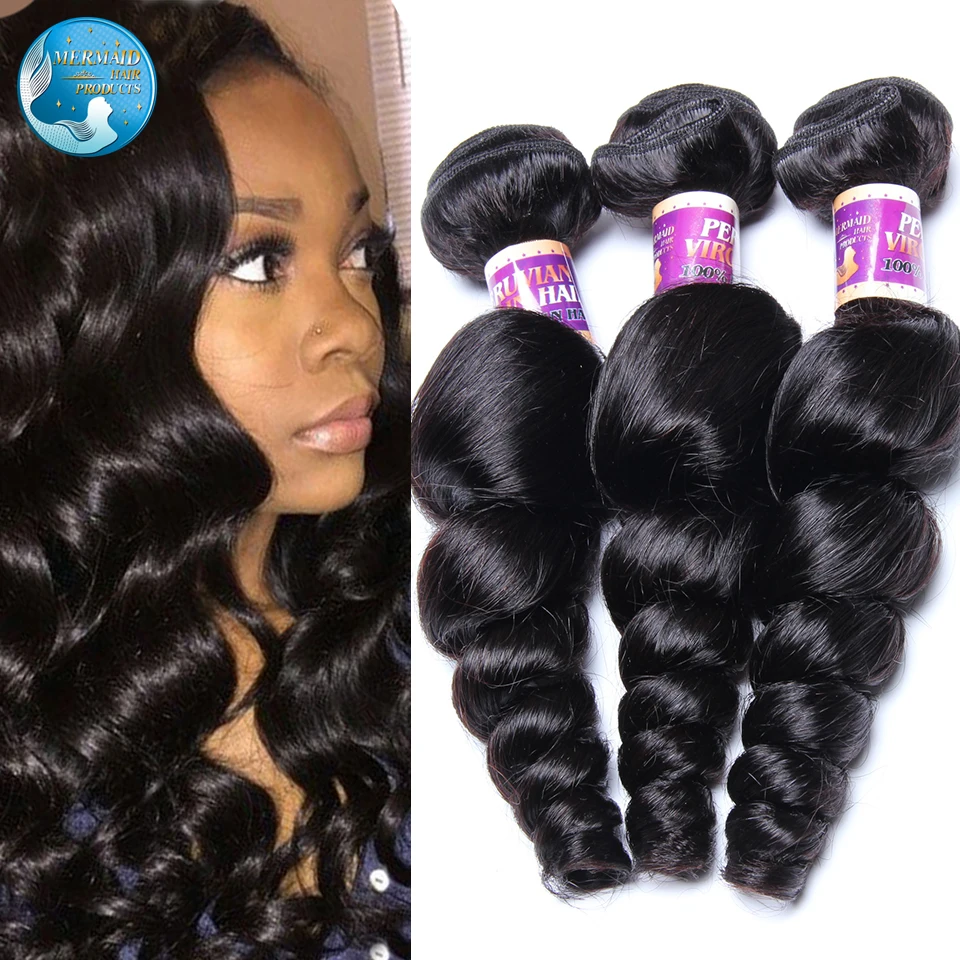 fast shipping 7a peruvian virgin loose wave human hair natural black color #1b peruvian virgin hair loose wave hair extension