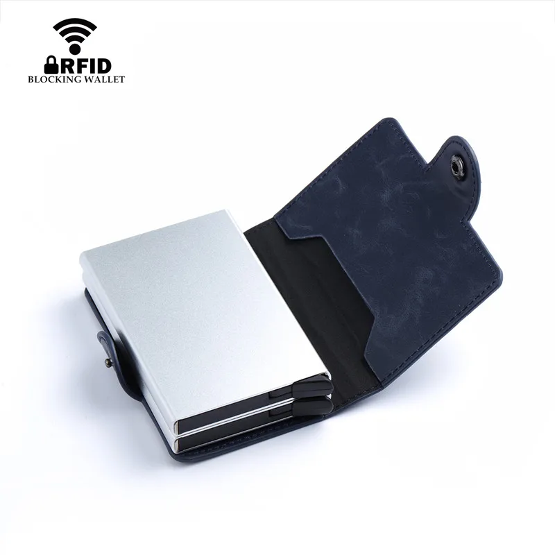 Bisi غورو 2019 الرجال والنساء الأعمال الائتمان حامل بطاقة معدنية RFID مزدوجة صندوق من الألومنيوم مجنون الحصان الجلود سفر بطاقة محفظة