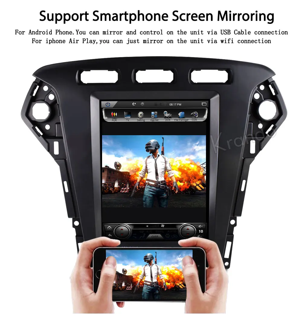 Top Krando Android 8.1 10.4" Tesla Vertical screen for FORD Mondeo 2011-2013 car radio navigation dvd entertainment system player 5