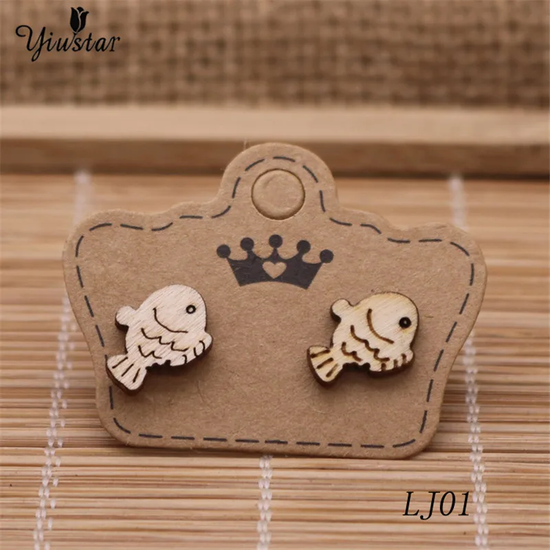 

yiustar Small Fish Wooden Studs Earrings Jewelry Fruit Natural Wood Earrings Christmas Gifts For Women Girl Party Chic Bijoux