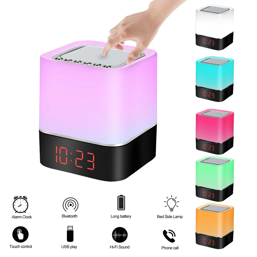 Colorful LED Light Touch Switch Bluetooth Speaker Clock Bluetooth Speaker Gift hot