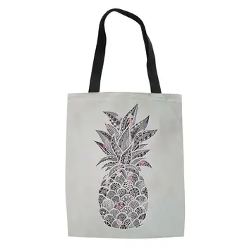 

THIKIN Cartoon Cactus Pineapple Printed Soft Handle Bag for Women Female Cotton Shoulder Tote Bags Summer Girls Shopping Bag