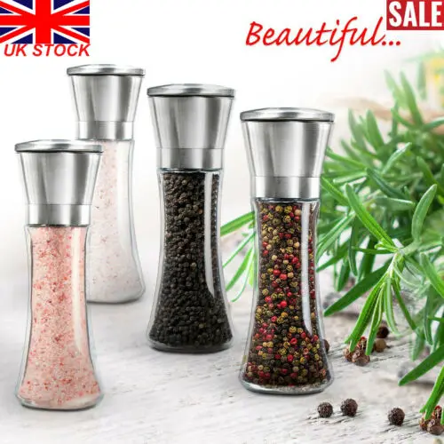 

Salt and Pepper Grinder Set Ceramic Mills Stainless Steel Shakers Spice Mill UK