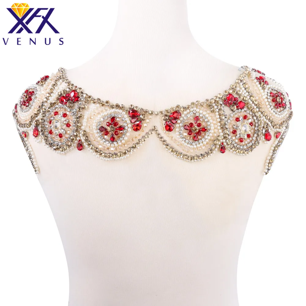 

XFX 1 Pcs Handmade Sew on Sequin Rhinestones Collar Crystal Applique Design Sewing for DIY Wedding Dress Neckband Quilt Trimming