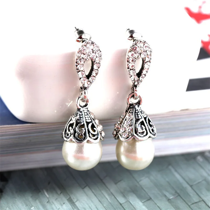 Vintage Jewelry Gray/White Imitation Pearl Earrings Women Wedding Earings