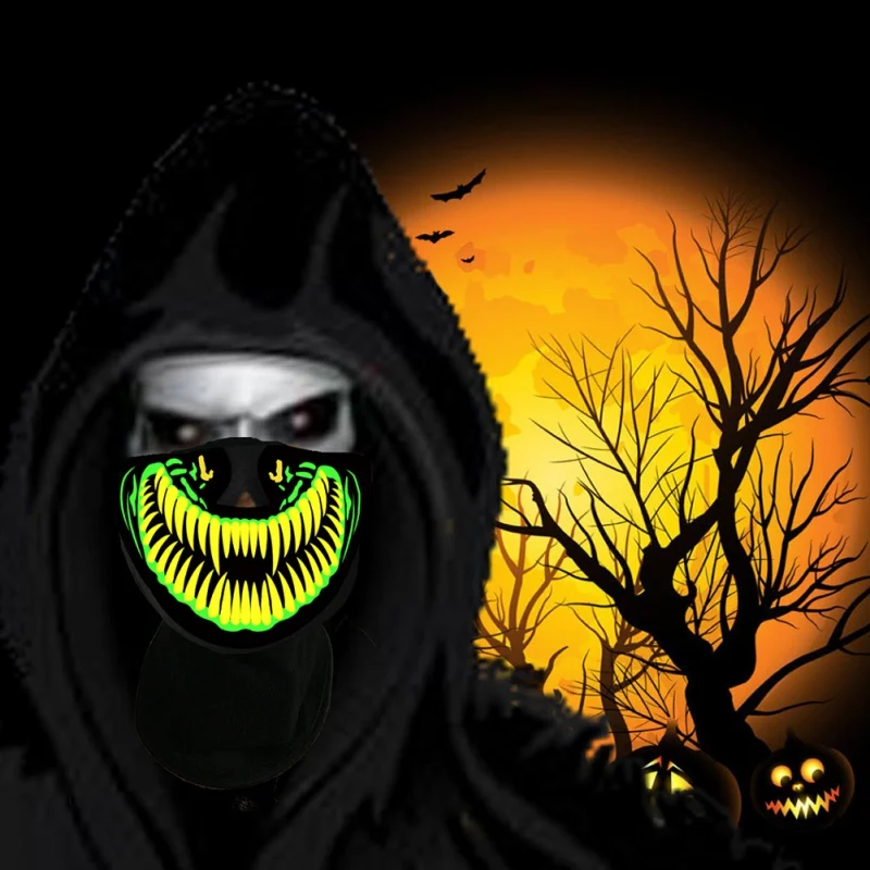 Led маска неоновый страшно маска для вечеринки Хэллоуин фестиваль Звук музыка Активированный Маска Косплэй ужас Mascarillas вечерние маска