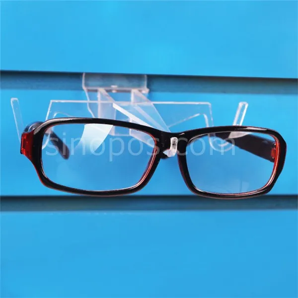 Одиночные очки дисплей для slatwall, солнцезащитные очки планки полки, прозрачный пластиковый кронштейн формы для очков держатель