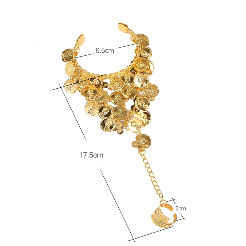 iMucci Elegant Golden Triangle Gypsy Hand Chain Belly Dancing Show Decoration Bracelet Party Stage Tassels Jewelry Bangles