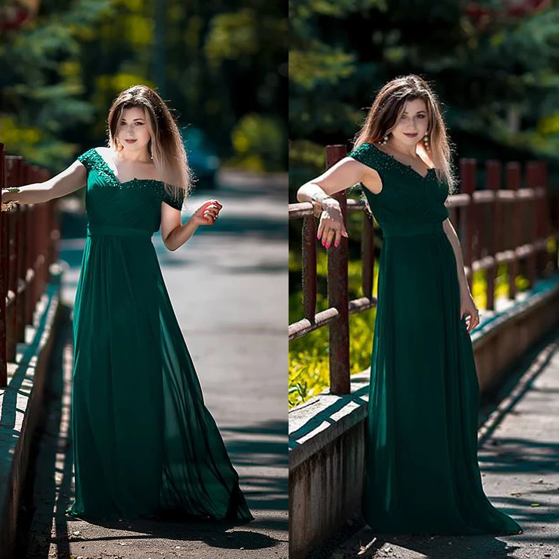 Women Summer Dress Plus Size Elegant A Line V Neck Off Shoulder Long Chiffon Appliques Lace Party Dress Vestidos Robe Femme