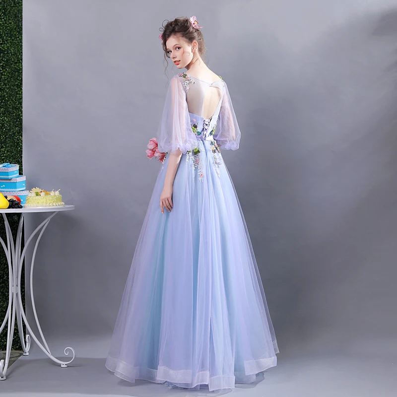Beauty Emily Light Purple Sexy Flower A-Line Long Plus Size Evening Dresses 2017 Three Quarter Formal Party Prom Dresses