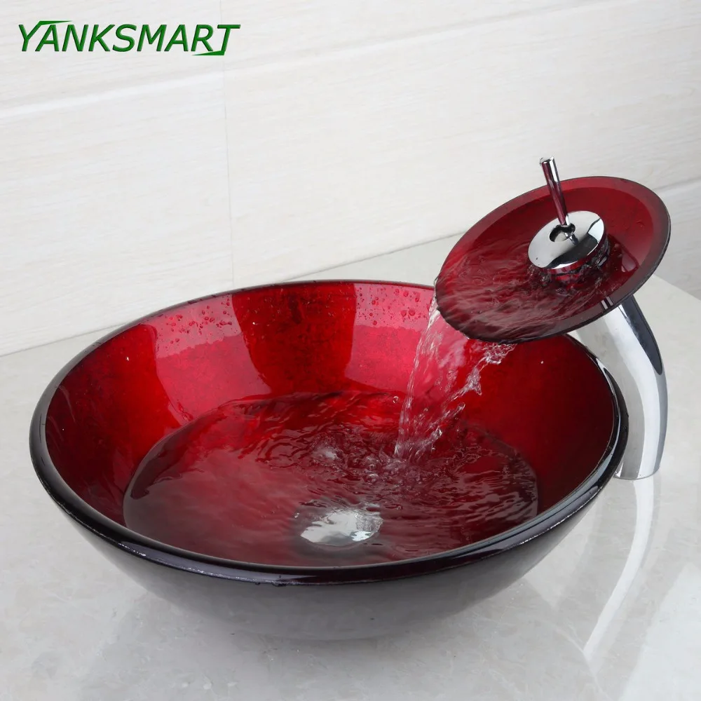 Aliexpress.com : Buy YANKSMART Round Red Washroom Basin Vessel Vanity Sink& Bathroom Mixer ...