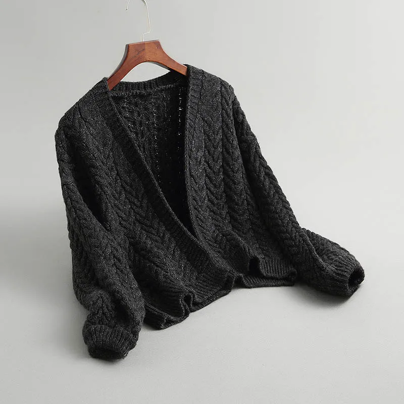 Новинка, осенние и зимние женские кардиганы, корейский Свободный толстый свитер с карманами на молнии, свитер с длинными рукавами, женский кардиган SW1401 - Цвет: black