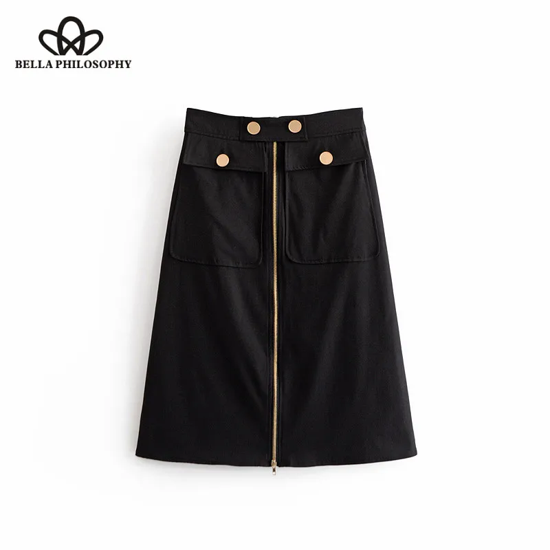 Wonder 2018 new autumn Vintage Chic Pockets Zipper OL Midi Skirt Women Fashion High Waist A Line Streetwear Office Lady Skirts