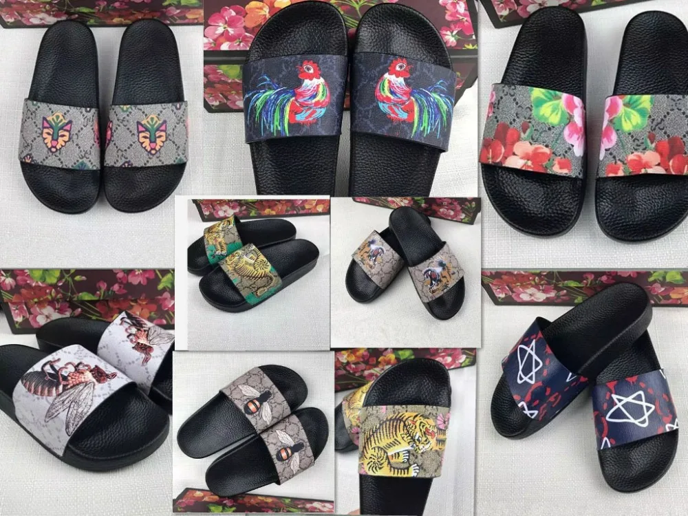 

Shoes woman Slippers luxury brand 2019 new leather printing non-slip beach word sandals and slippers couple fashion casual wild
