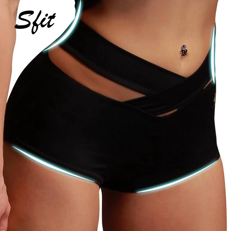 

Sfit 2019 Summer Women Solid High Waist Yoga Sports Shorts Tummy Control Patchwork Workout Running Cross Leggings Sweatpants