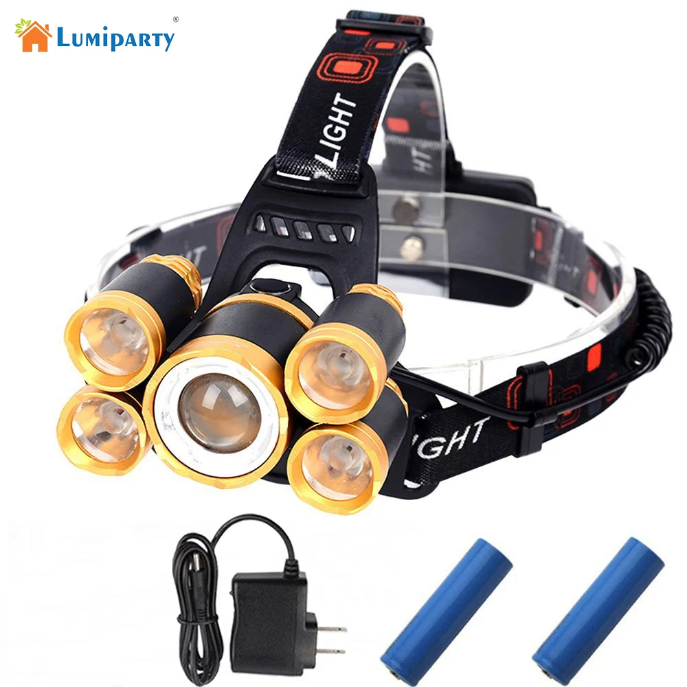 Lumiparty Zoomable 5 LED Headlamp Flashlight Rechargeable Headlamp