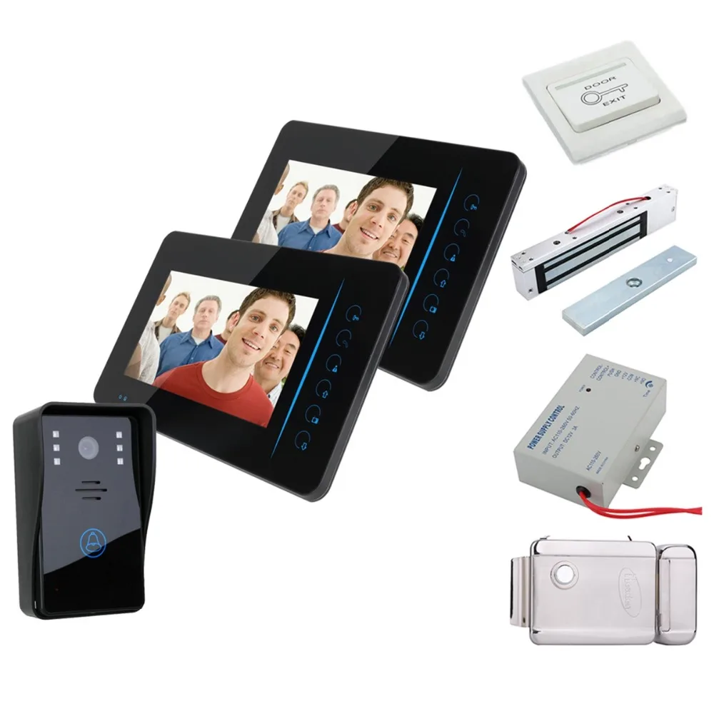 

Home set 7" TFT 2.4G Wireless Video Door Phone Intercom Doorbell Home Security 1 Camera 2 Monitor+ Electric Lock