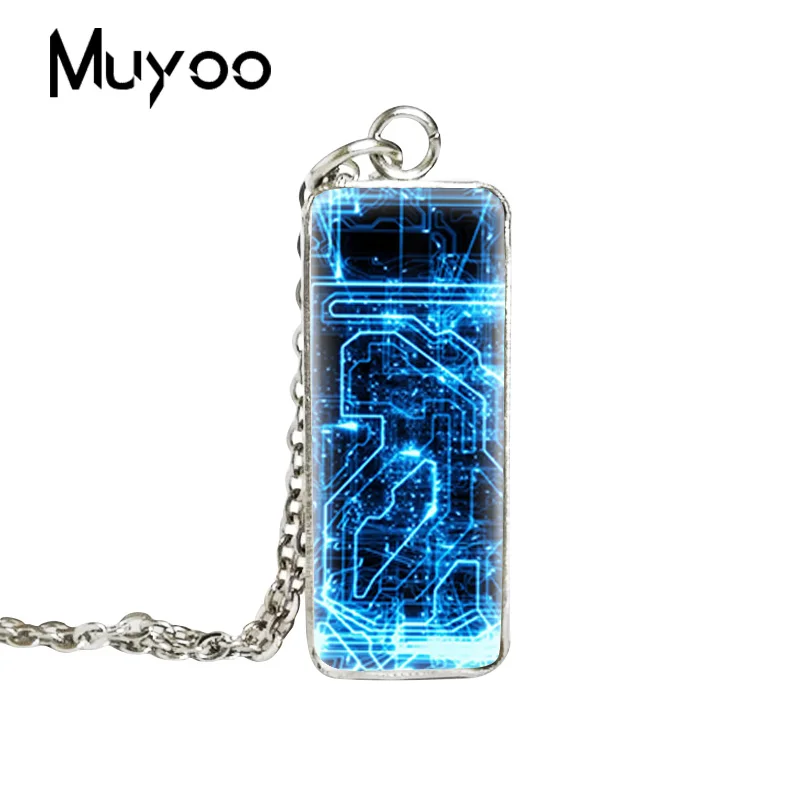

2019 New Computer Circuit Board Print Square Necklace Glass Photo Jewelry Art Handmade Pendant