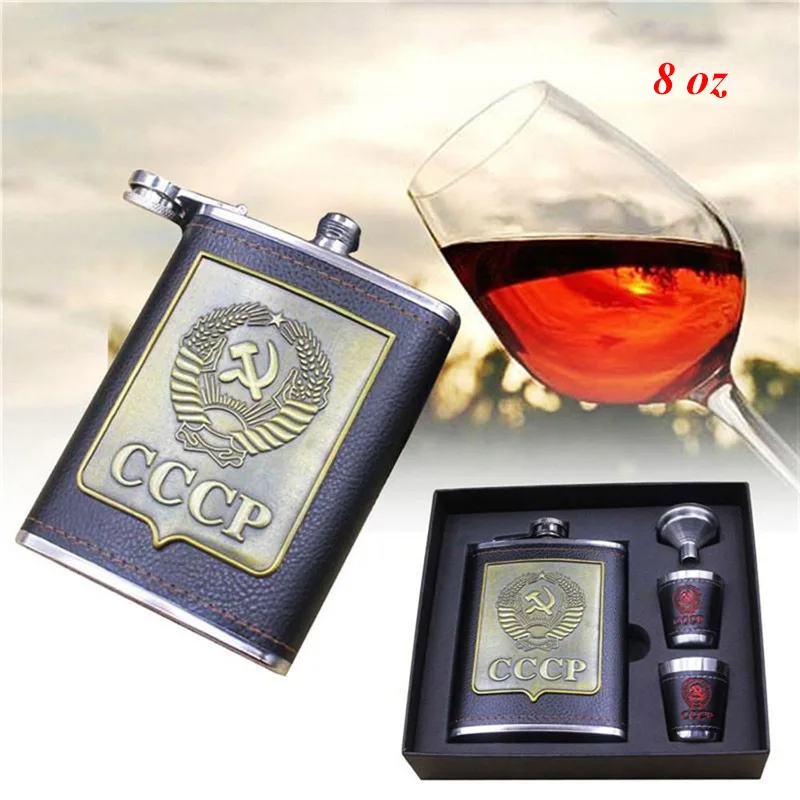 Luxury Packaging Leather Covered Hip Flask Premium Stainless Steel
