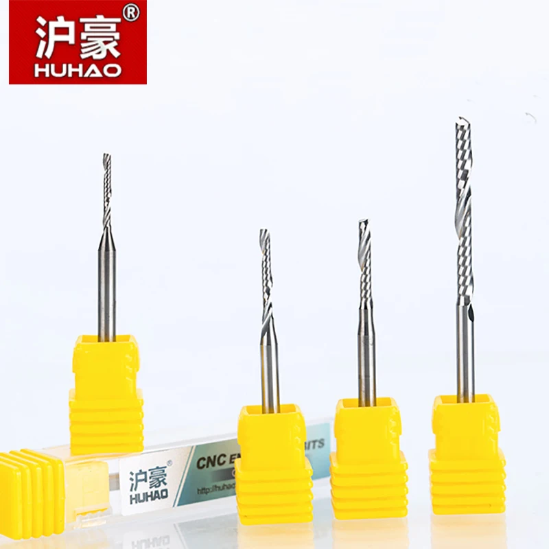 HUHAO 1PC 3.175mm Single Flute Spiral router bits CNC end mill For MDF Tungsten Carbide Milling Cutter tugster steel cnc tools|cnc mill|end