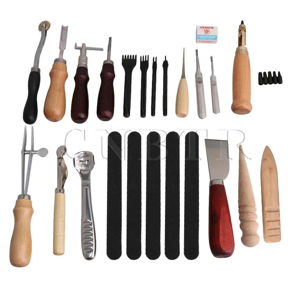 

CNBTR Leather Craft Hand Tools Sewing Kit DIY Hand Tools with Sanding Trimming Puncher Groover Thinner Wheel Edge Shovel Set
