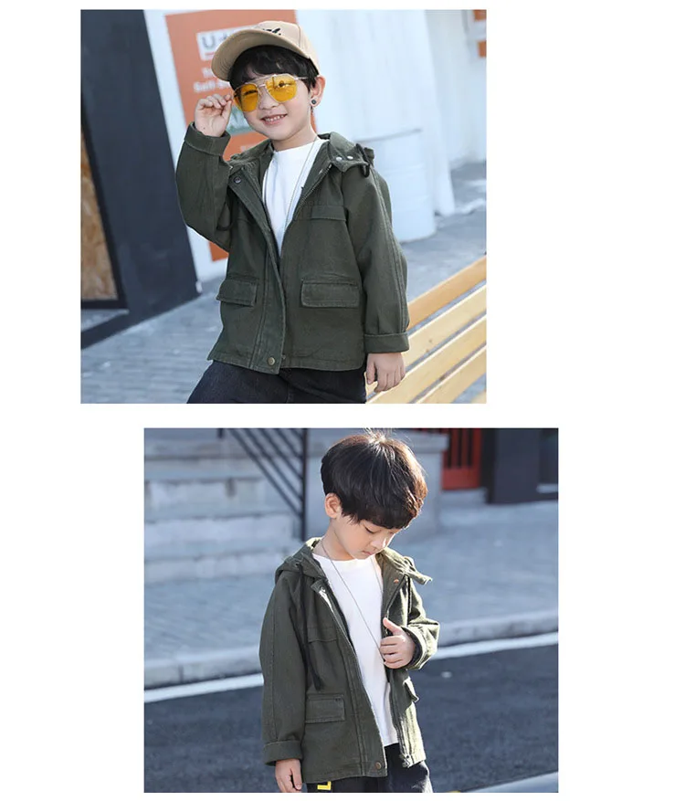 black green children hooded denim long coats for teenage boys outerwear tops kids autumn long sleeve jackets clothing 8 10 12 Y  (14)