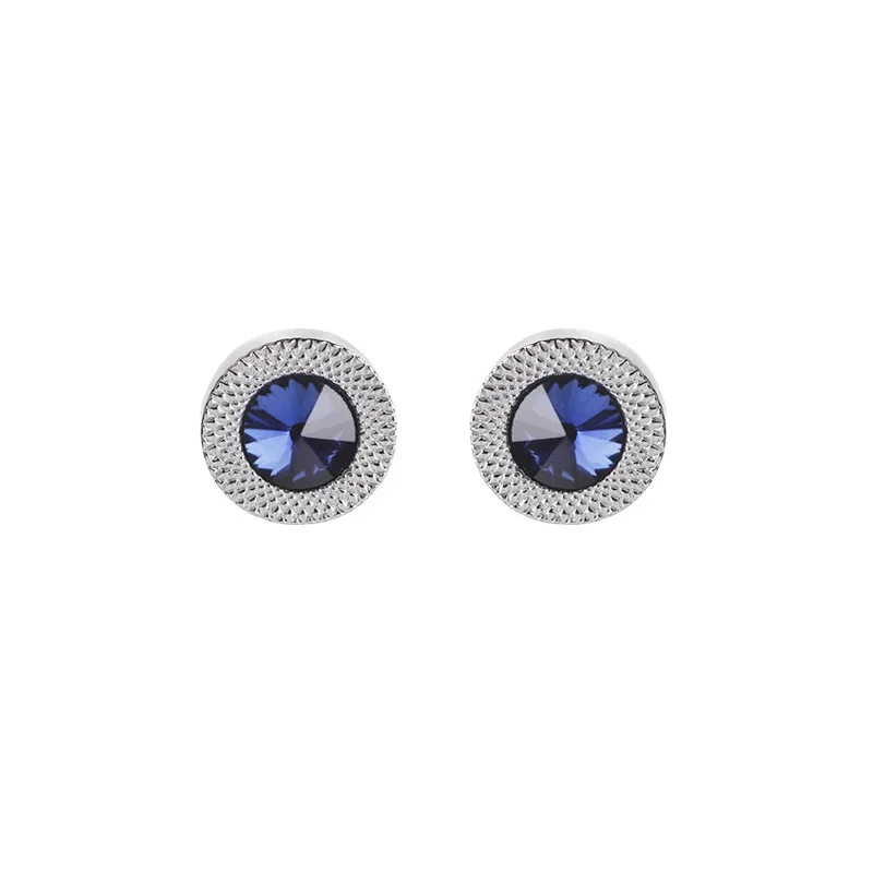 

blue Zircon Taper Cuff Links Rhinestone silver blue Cufflinks Crystal round Cufflinks Mens Shirt wedding Cuff Button