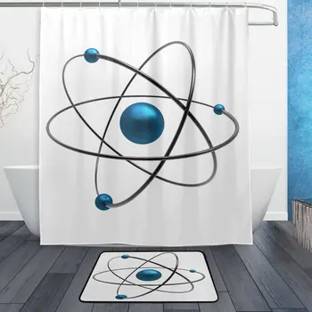 

Science Shower Curtain and Mat Set, Educational Atom Waterproof Fabric Bathroom Curtain