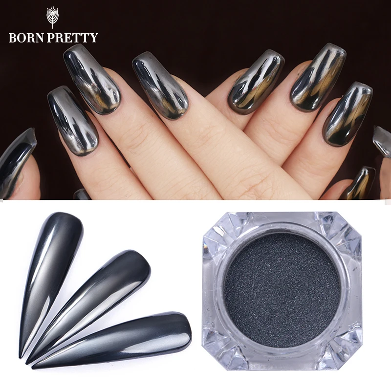  Black Mirror Nail Glitter Powder 1g Gun Metal Color Dazzling Shining Chrome Pigment Dust Paillettes